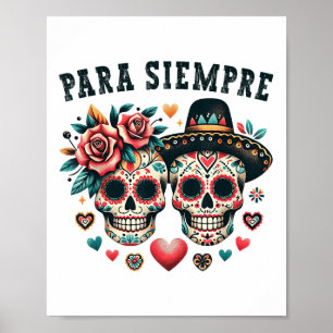 Poster Para Siempre Mexicaine Couple Sugar Skull Valentin