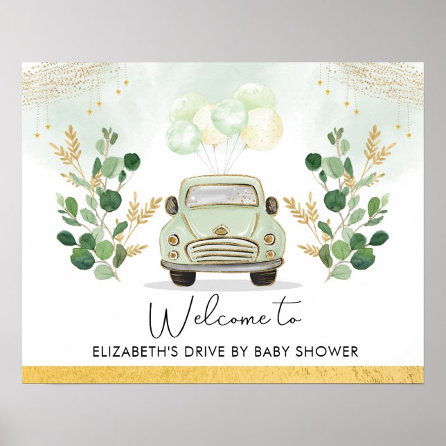 Poster Parade de Baby Shower en voiture Bienvenue de verd (Devant)
