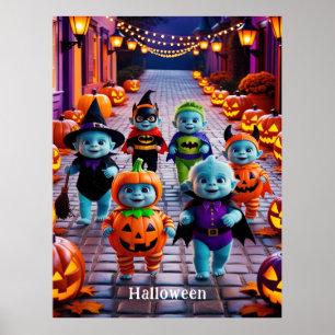 Poster Parade d'Halloween colorée avec personnages costum