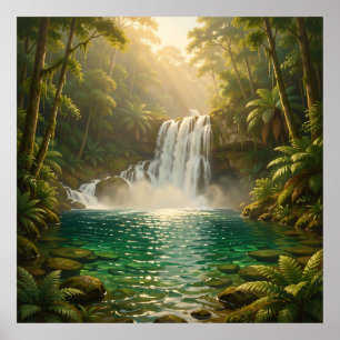 Poster Paradis de la jungle à cascade tropicale luxuriant
