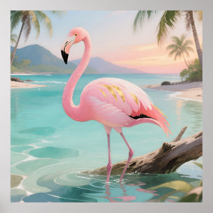 Poster Paradis Tropical Flamant Rose