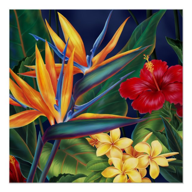 Poster Paradis tropical Floral hawaïen (Devant)