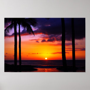 Poster Paradis tropical hawaïen de coucher du soleil