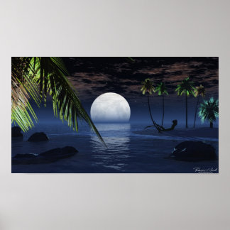 Poster Paramètres de la lune de nuit en mer Imprimer