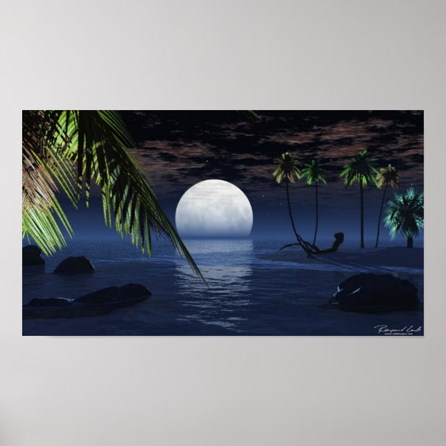 Poster Paramètres de la lune de nuit en mer Imprimer (Devant)