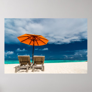 Poster Parapluie de Sun sur la plage sablonneuse