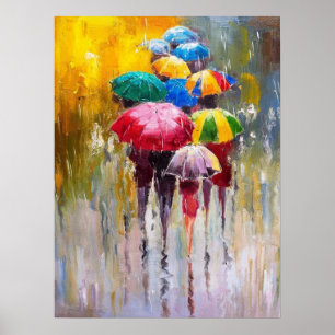 Poster Parapluies Dans La Pluie Peinture Art Imprimer Pos