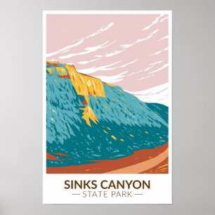 Poster Parc d'État de Sinks Canyon Wyoming Vintage