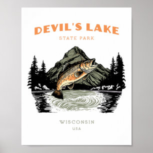 Poster Parc d'État du lac du Diable Wisconsin Rétro Vinta