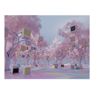 Poster Parc Glitchy Rose Sakura avec Fenêtres Flottantes