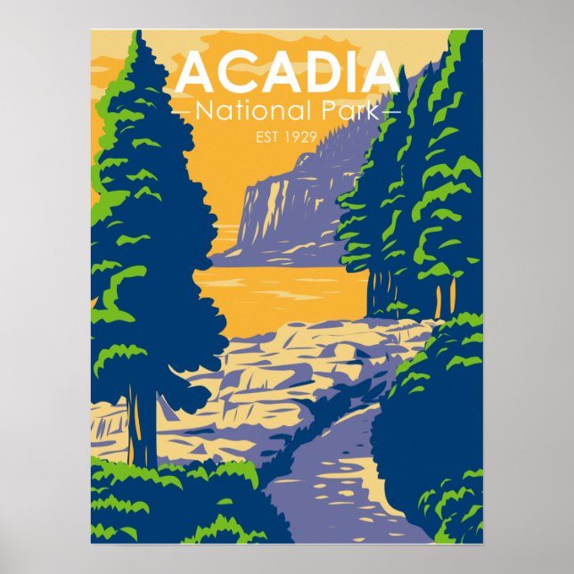 Poster Parc national Acadia Bar Harbour Ocean Path (Devant)