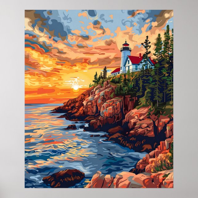 Poster Parc national Acadia, Maine Lighthouse Travel (Devant)