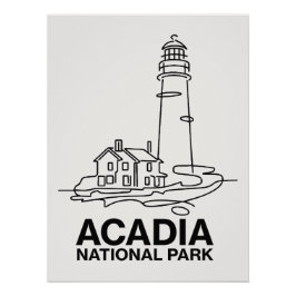 Poster Parc national Acadia Phare Line Art