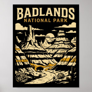 Poster Parc national de Badlands aventure rétro vintage
