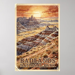 Poster Parc national de Badlands Voyage Rétro