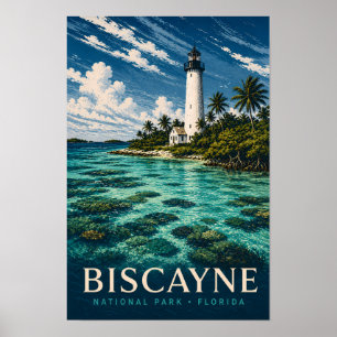 Poster Parc national de Biscayne Floride gravure sur bois