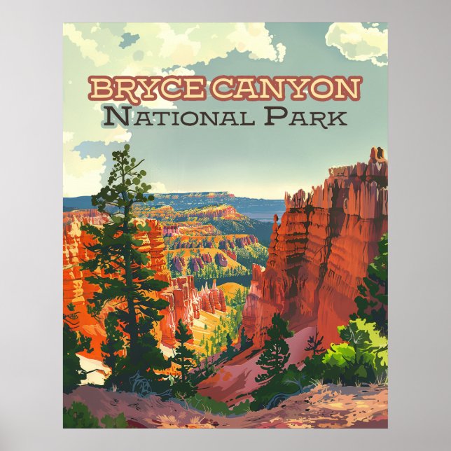 Poster Parc national de Bryce Canyon Utah Hoodoo Retro (Devant)
