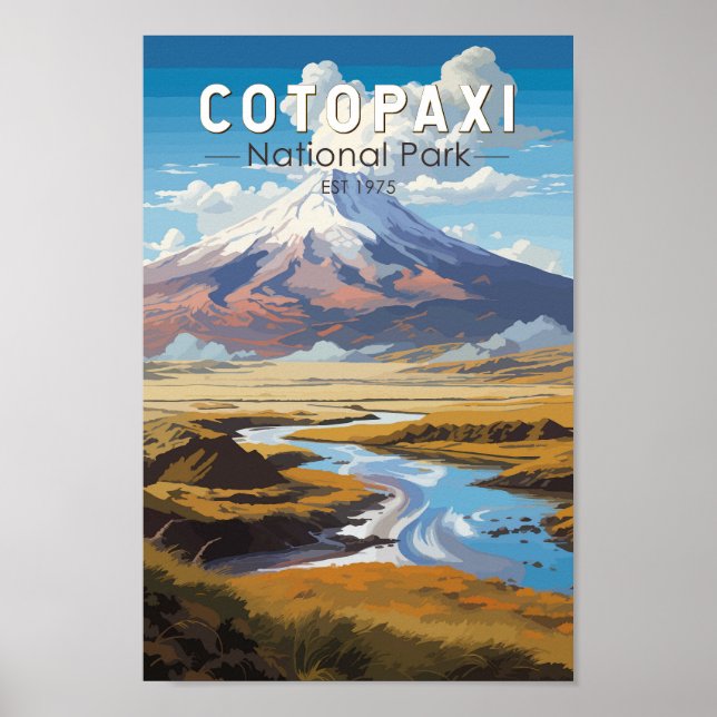 Poster Parc national de Cotopaxi Equateur Travel Art Vint (Devant)