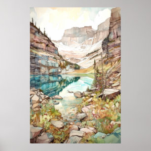 Poster Parc national de Glacier Aquarelle