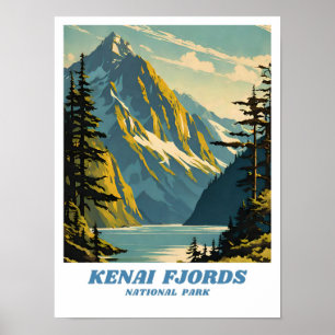 Poster Parc national de Kenai Fjords illustration retro C