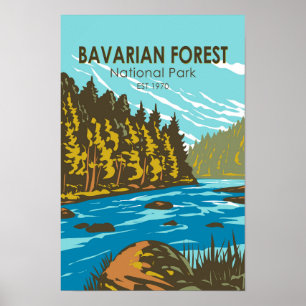 Poster Parc national de la forêt bavaroise Allemagne Vint