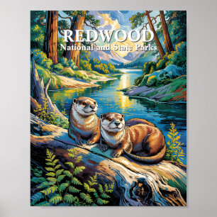 Poster Parc national de Redwood Animaux Loutres Style Van