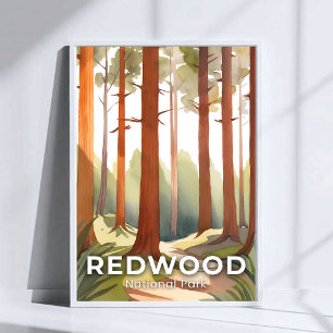 Poster Parc national de Redwood   Art de voyage à l'aquar