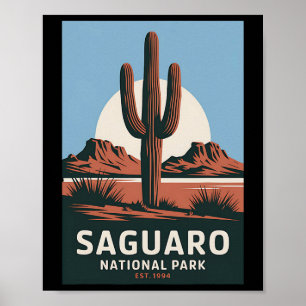 Poster Parc national de Saguaro Vintage Camping Randonnée
