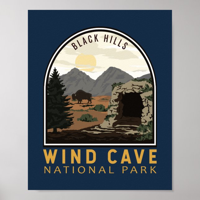 Poster Parc national de Wind Cave Black Hills Emblem Vint (Devant)