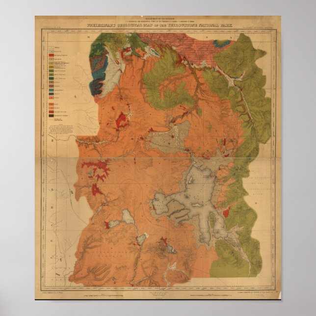 Poster Parc national de Yellowstone 1878 Carte des relevé (Devant)