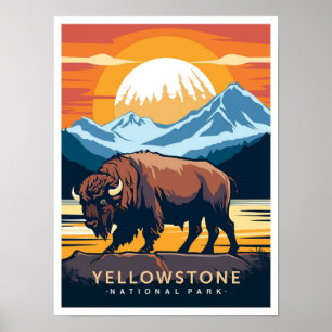 Poster Parc national de Yellowstone États-Unis Illustrati
