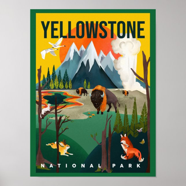 Poster Parc national de Yellowstone Promenade sur la rout (Devant)