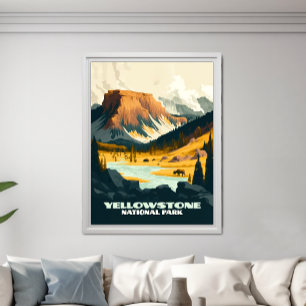 Poster Parc national de Yellowstone Wyoming Mounts Rétro