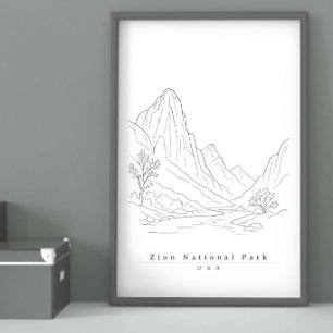 Poster Parc national de Zion USA Art de ligne minimaliste