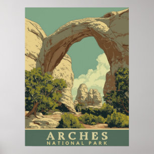 Poster Parc national des Arches de style rétro animé