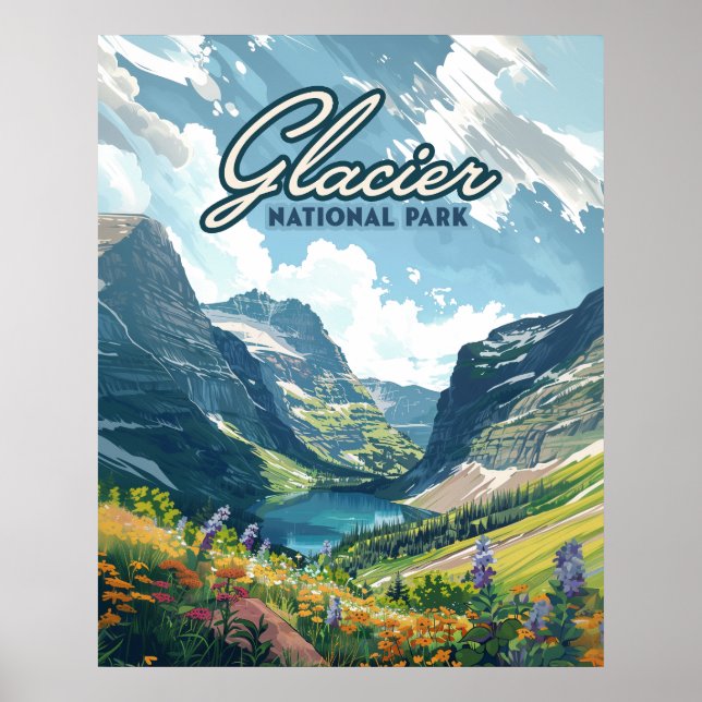 Poster Parc national des Glaciers Montana Lake Retro (Devant)