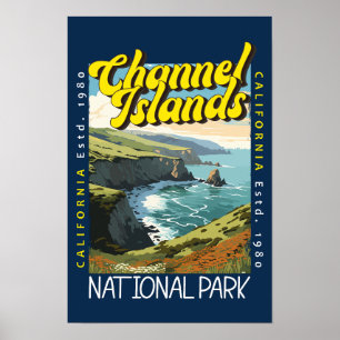 Poster Parc national des îles du Channel Rétro distressé