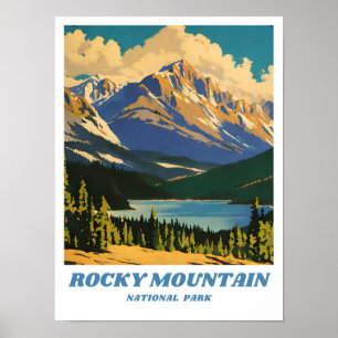 Poster Parc national des Rocheuses illustration rétro H