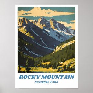 Poster Parc national des Rocheuses illustration retro Sc