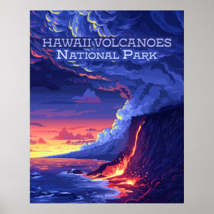 Poster Parc national des volcans d'Hawaii Big Island Retr