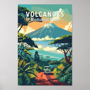 Poster Parc national des Volcans Rwanda Travel Art Vintag