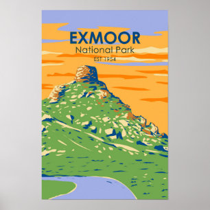 Poster Parc national d'Exmoor Castle Rock Angleterre Vint
