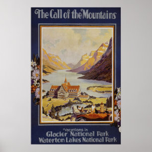 Poster Parc national du Glacier Lacs-Waterton