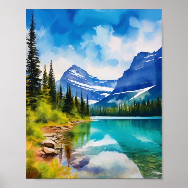 Poster Parc national du Glacier Montana Aquarelle (Devant)