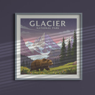 Poster Parc national du Glacier vintage