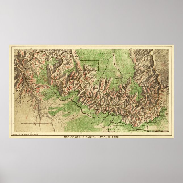 Poster Parc national du Grand CanyonCarte panoramique (Devant)