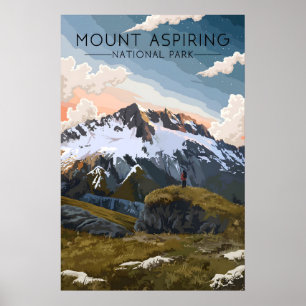 Poster Parc national du mont Aspiring Nouveau-Zélande Voy
