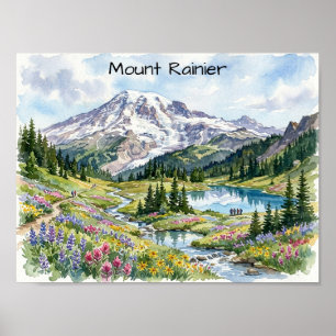 Poster Parc national du mont Rainier Art Aquarelle