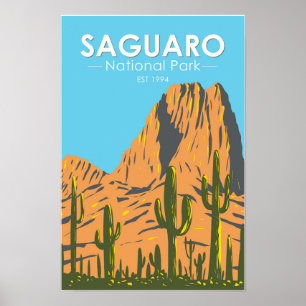 Poster Parc national du Saguaro Arizona Beehive Peak Vint