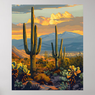 Poster Parc national du Saguaro, Arizona Cactus Travel